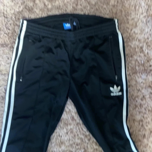 Adidas black white lined  kids joggers Sz 14 - Picture 9 of 10